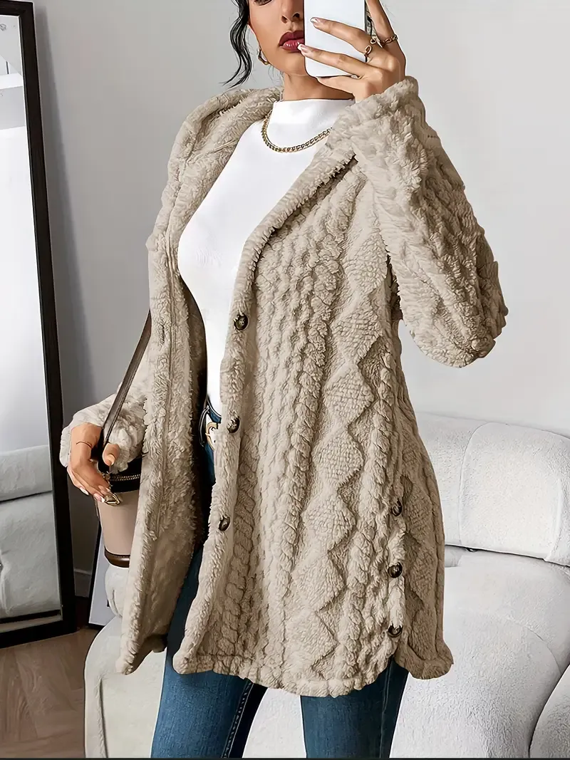 Winter Warm Fashion Jacquard Plush Hooded Cardigan Coat