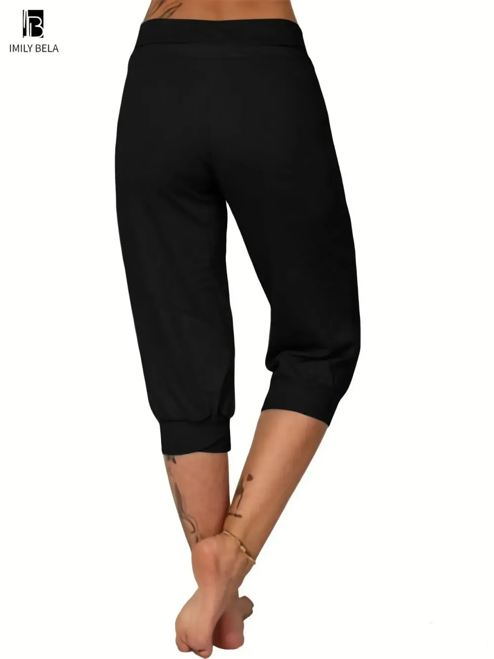 Women's Plain Drawstring Waist Capris Pants, Casual Pocket Trousers for Daily Wear