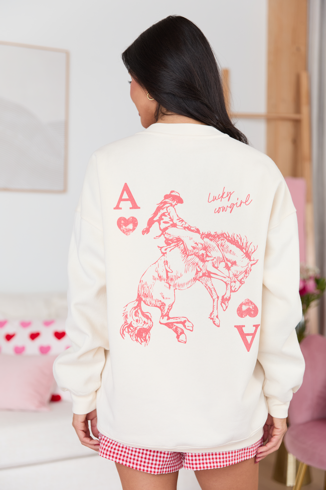 Lucky Cowgirl Cream Graphic Sweatshirt