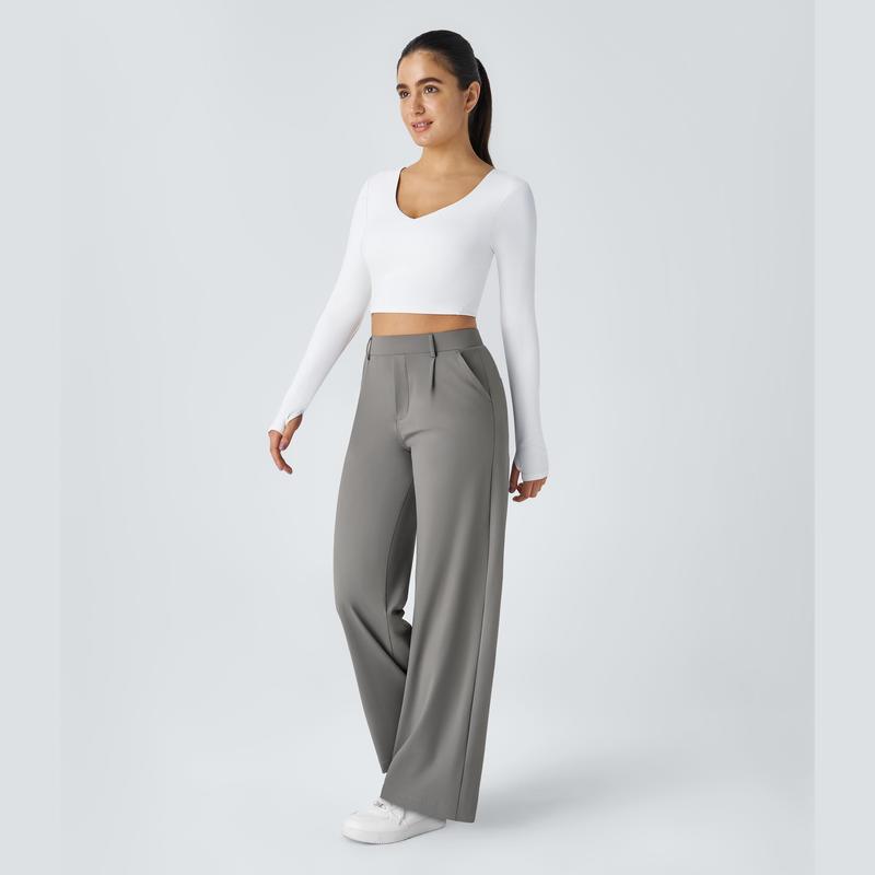 🔥Last Day Promotion!🔥Women High Waisted Pocket Straight Leg Work Pants