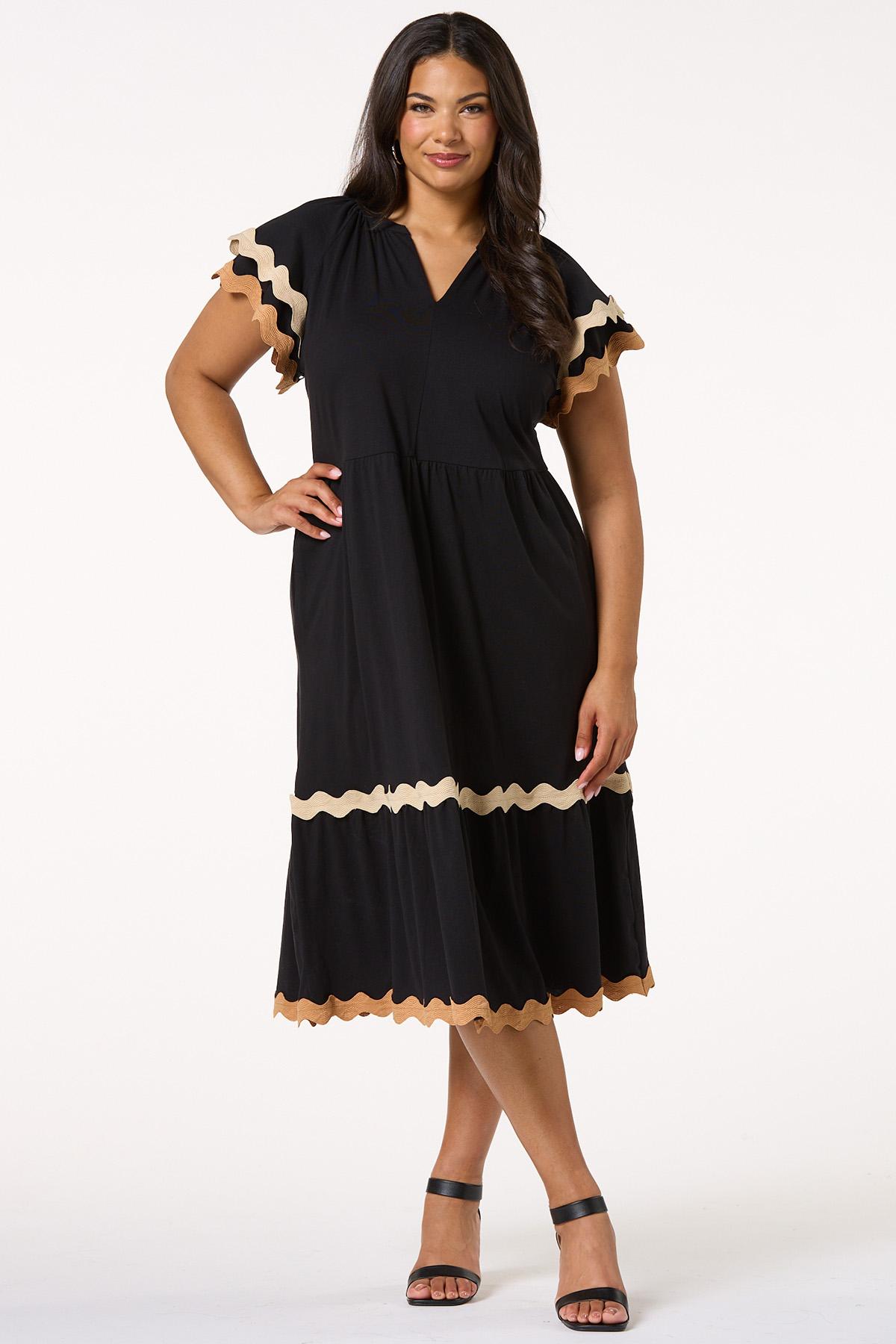 Plus Size Ric Rac Flutter Sleeve Dress