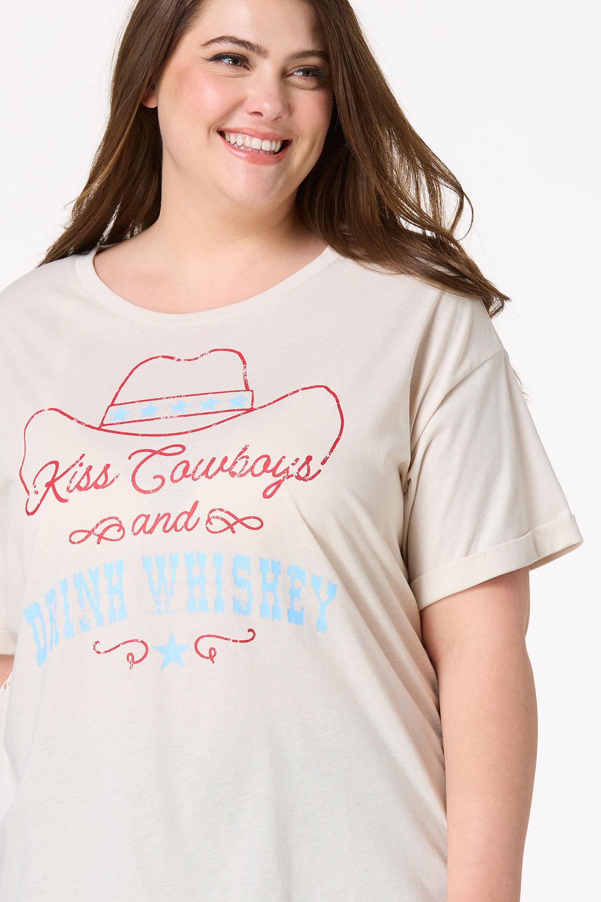 Plus Size Kiss Cowboys Drink Whiskey Tee