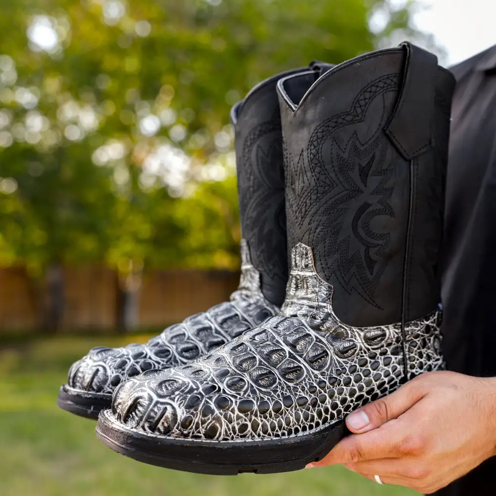 Eclipse Caiman Neck Leather Boots With 3D Lightweight BLACK EDITION Sole - Composite Toe