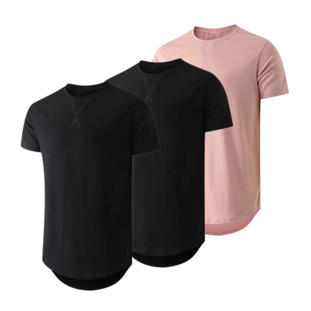 Mens 3 Pack Cotton Hipster Hip Hop Longline Crewneck T-Shirt,Menswear Casual Tshirt Tops