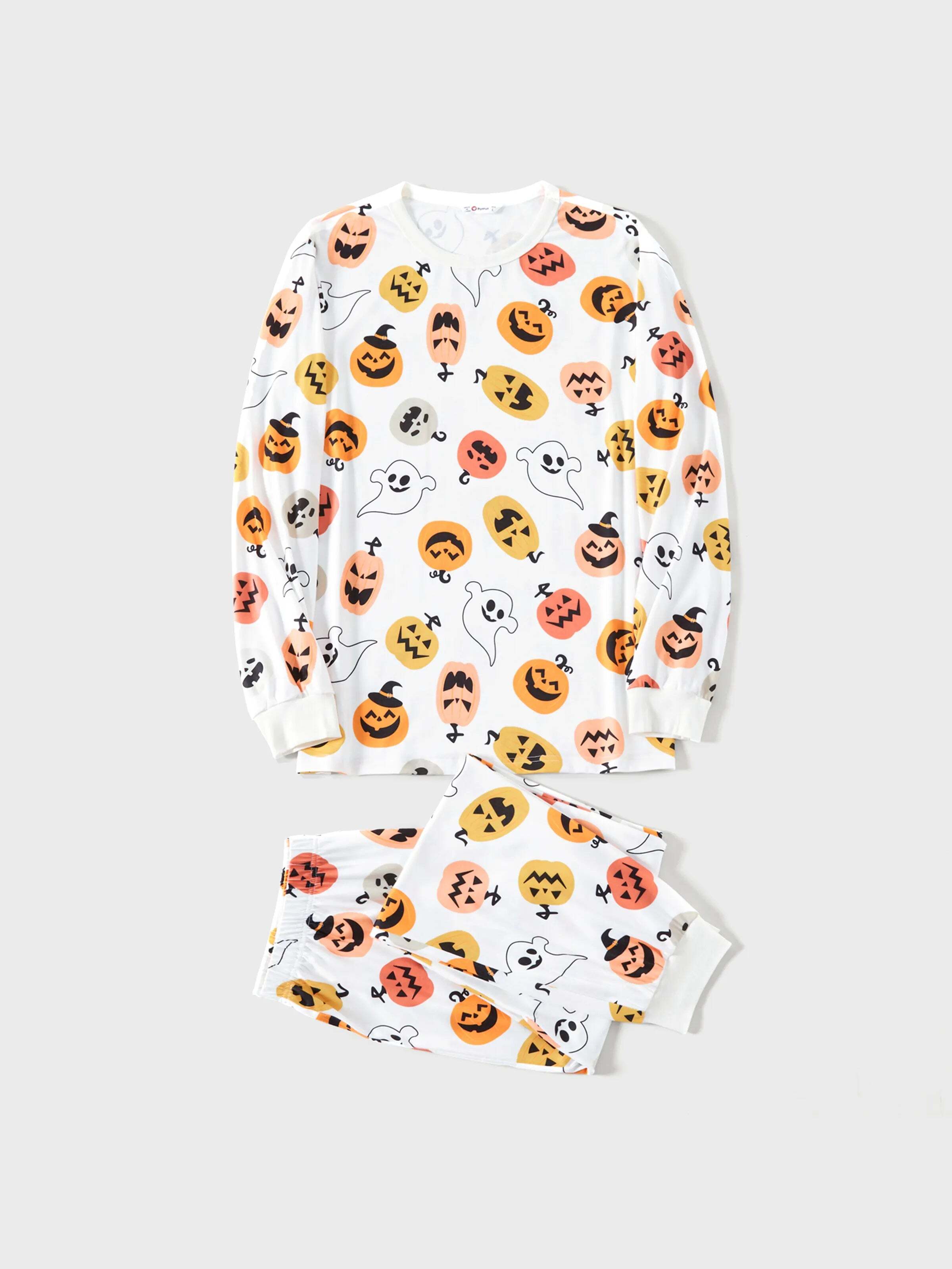 Halloween Family Matching All Over Pumpkin & Ghost Print Pajamas sets White