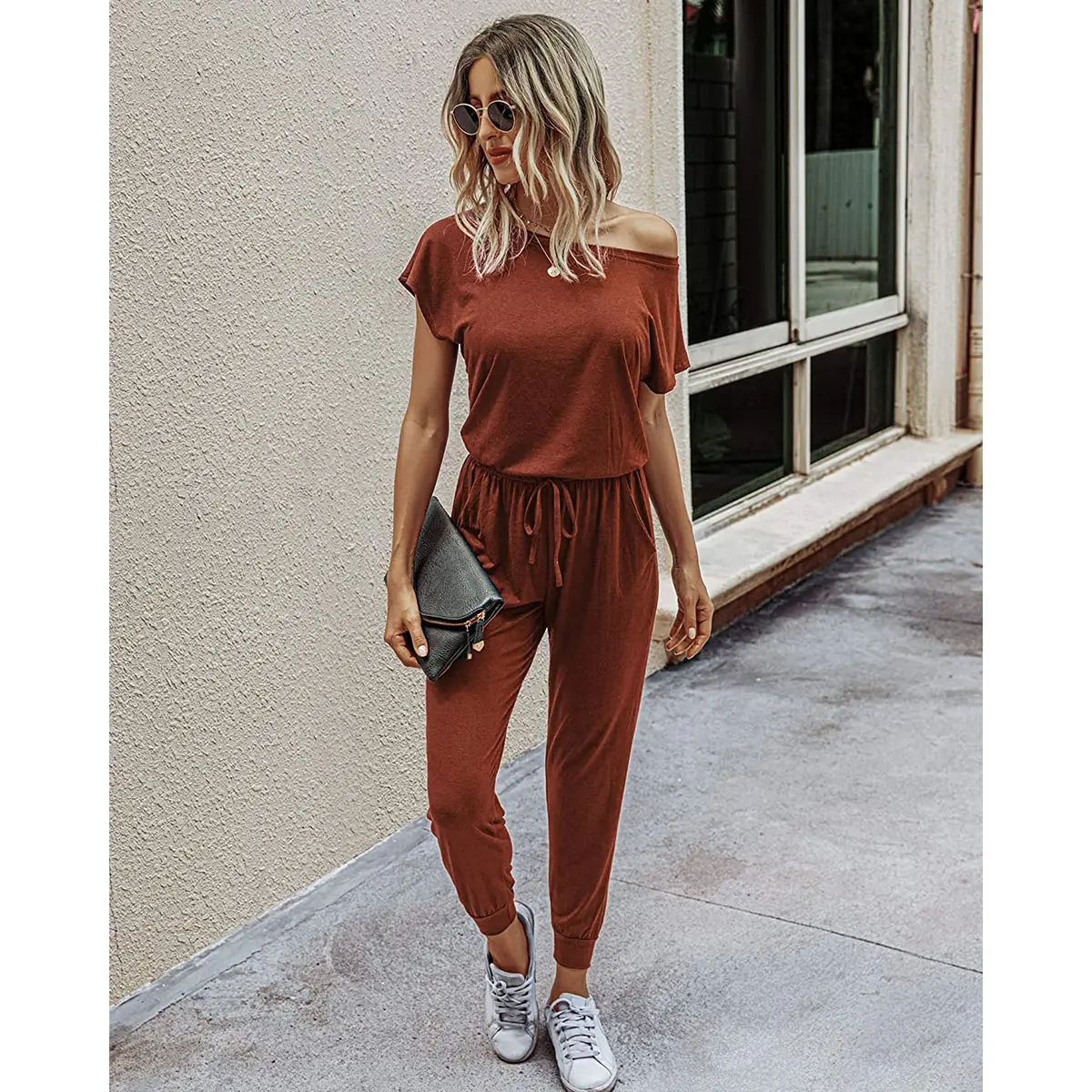 Women's Jumpsuit Plus Size S-XXXL Off-Shoulder Elastic Waist Stretchy Loose Minimalist