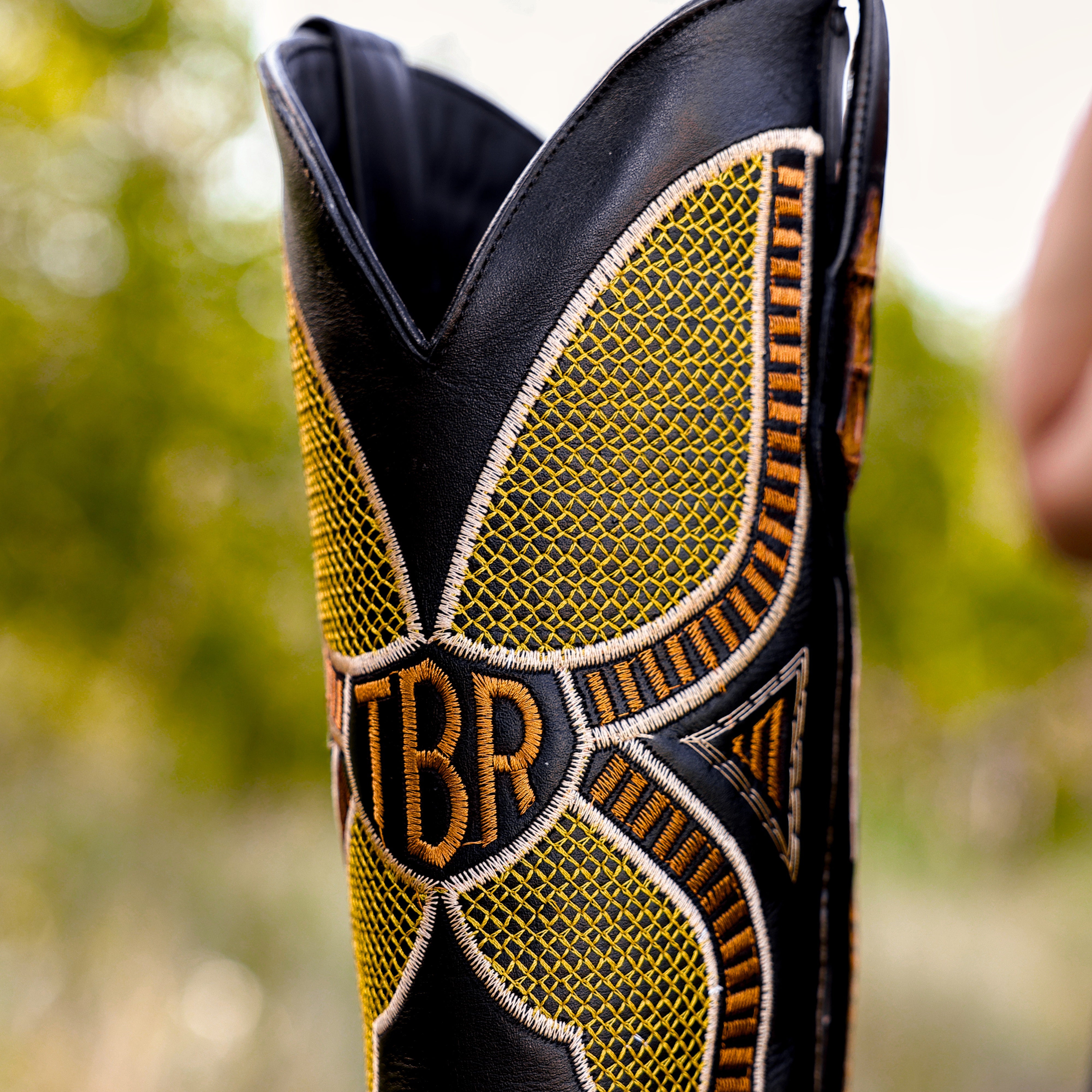 Honey Caiman Neck Leather Boots - Square Toe