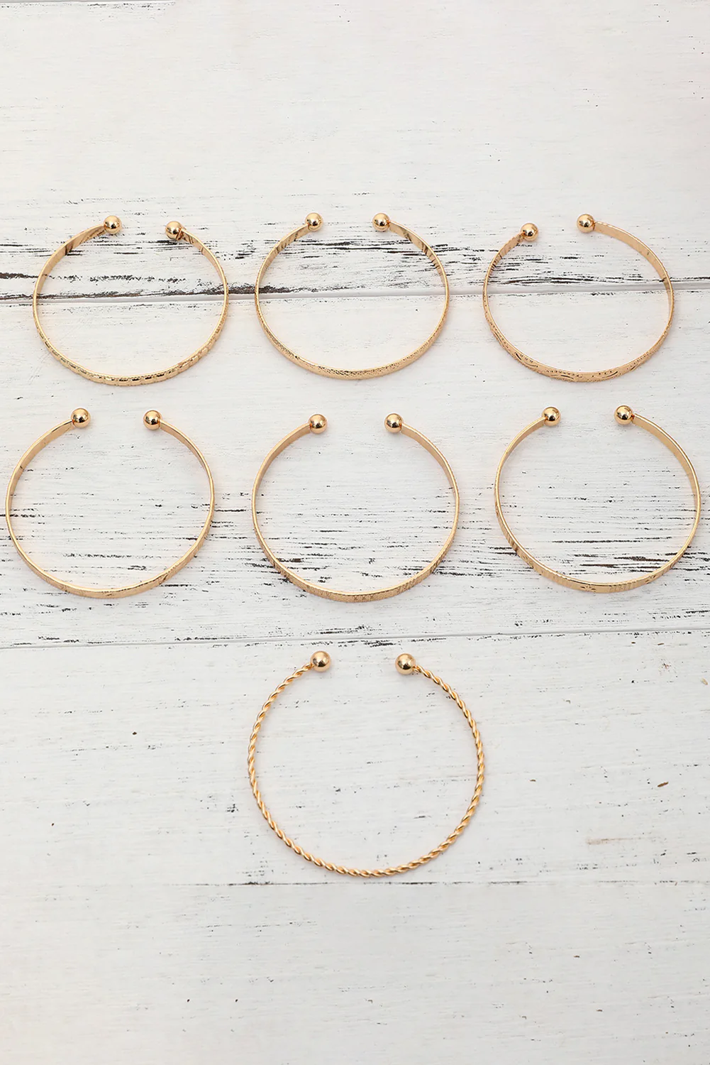 Gold 7pcs/set Textured Plated Open Alloy Bangle Set
