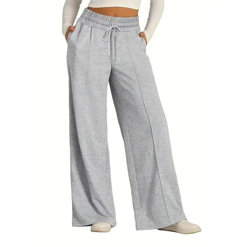 Women's Simple Design Straight Leg Drawstring Baggy Lounge Pants