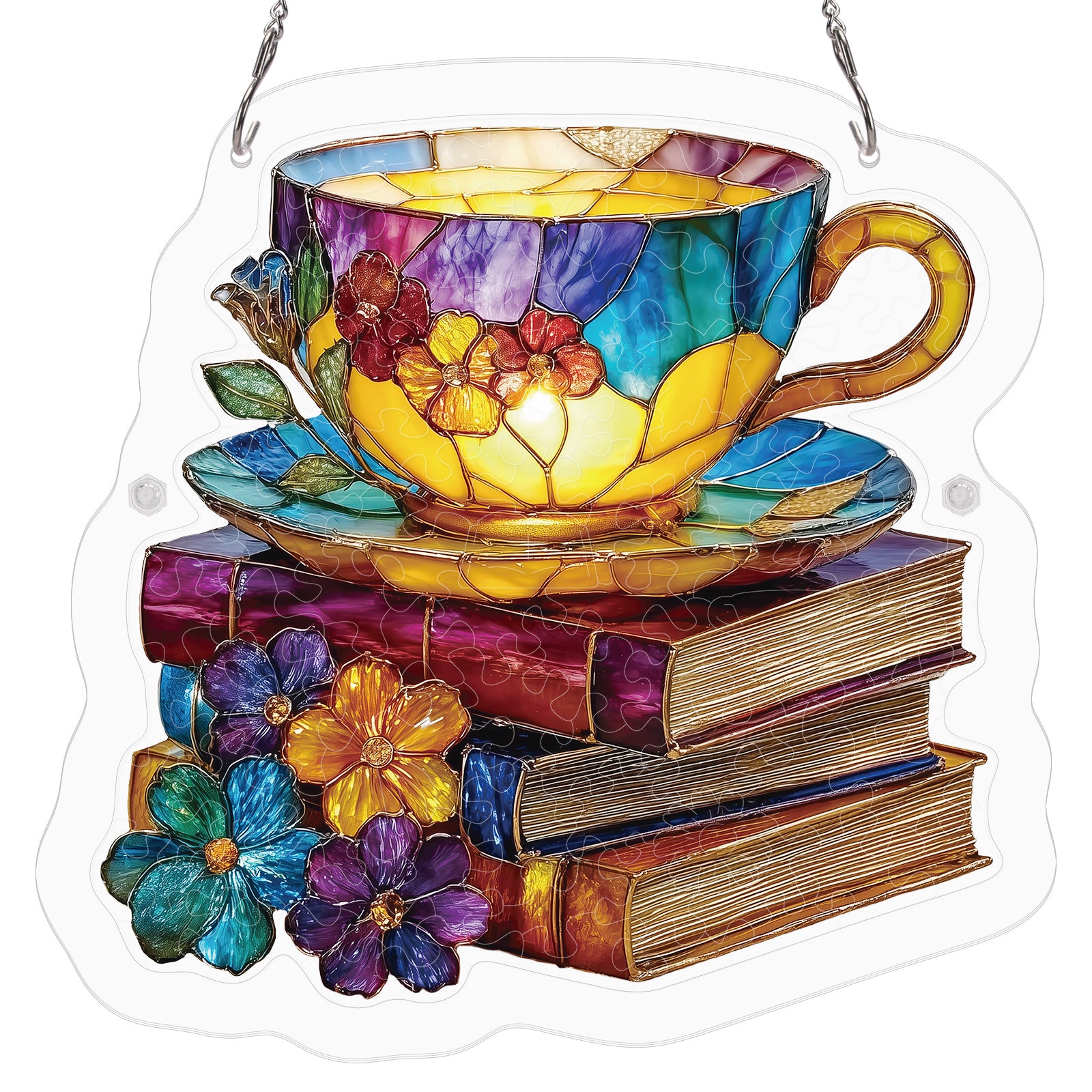 Radiant Bloom Teacup Light Suncatcher-Acrylic Window Art