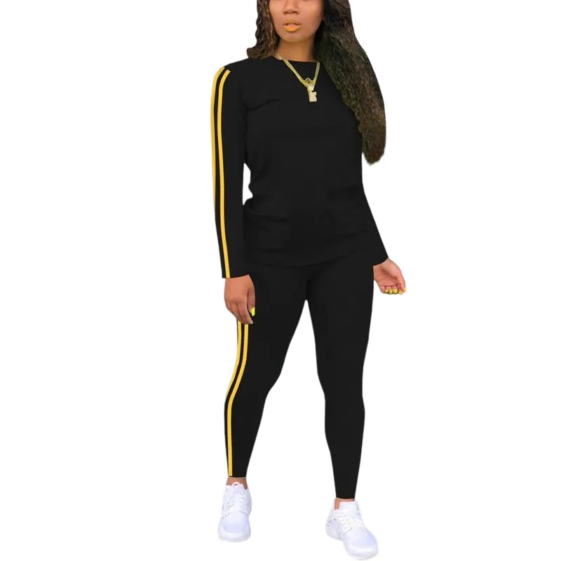 Women's Striped Print Long Sleeve Top & Pants Two-piece Set