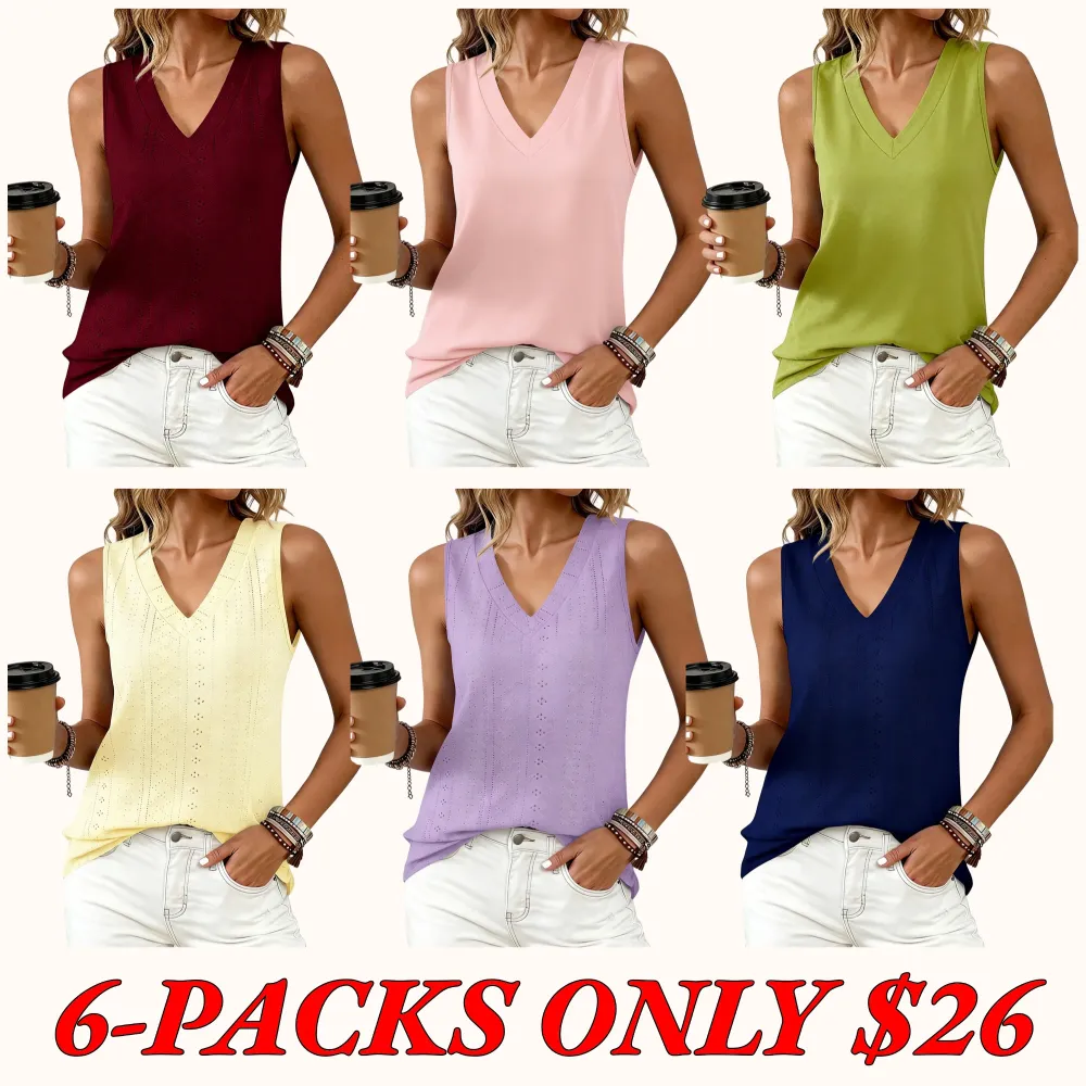 Women's Vest 2026 Summer Hollow-out Crossover V-neck Sleeveless Casual Loose Basic Style