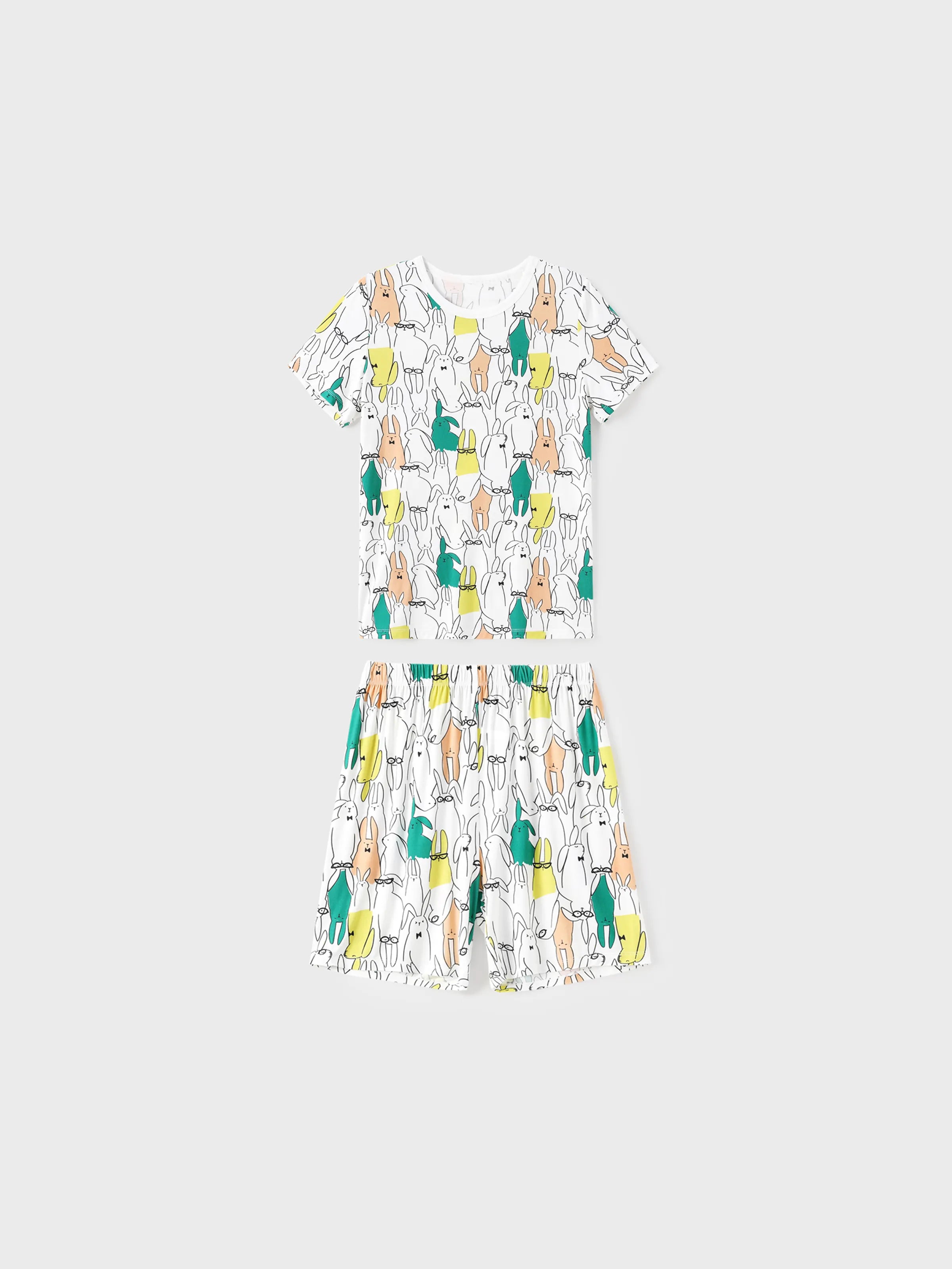 Bamboo Family Pajamas Rabbit Print Short-sleeve Matching Pajama Set (Snug-Fitting for Children) White