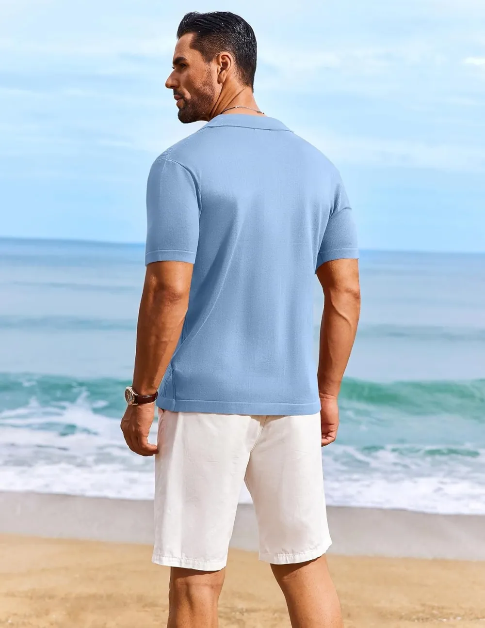 Men's Knit Shirts Short Sleeve Casual Button Down Polo Shirt Summer Beach Vacation Shirts Outfit Top