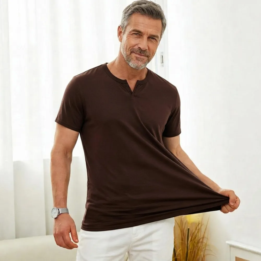 😎Classic never goes out of style🔥Men's T Shirts Short Sleeve Casual V Neck T-Shirt Soft Notch Neck Tee Classic Plain Shirts