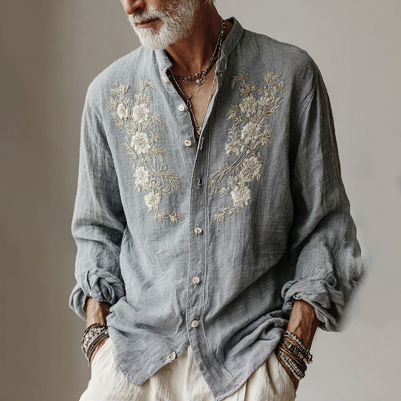 Men's Japanese Floral Art Print Casual Button Shirt