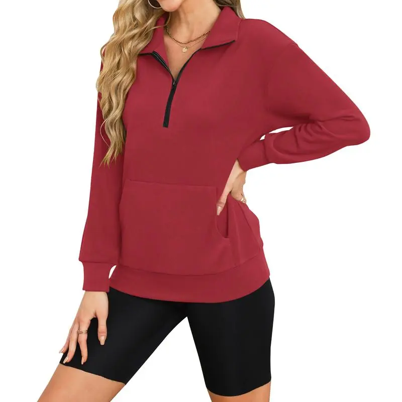 Women's Half Zip Sweatshirt Hoodless Hoodie Stand Collar Fleece Longsleeve Oversized
