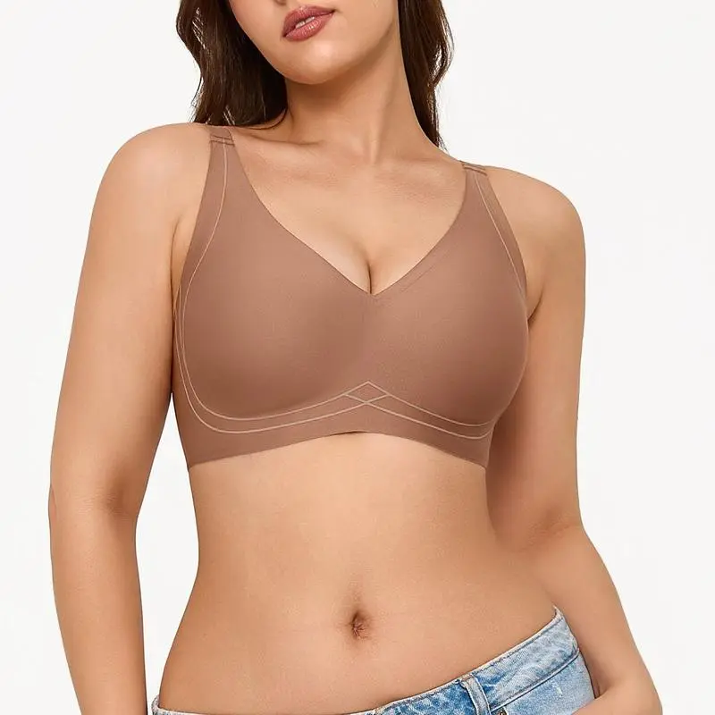 Jelly Wireless Womens Comfortable Wireless Bras Push Up Bralettes Seamless Tshirts Bras Deep V Everyday Bras