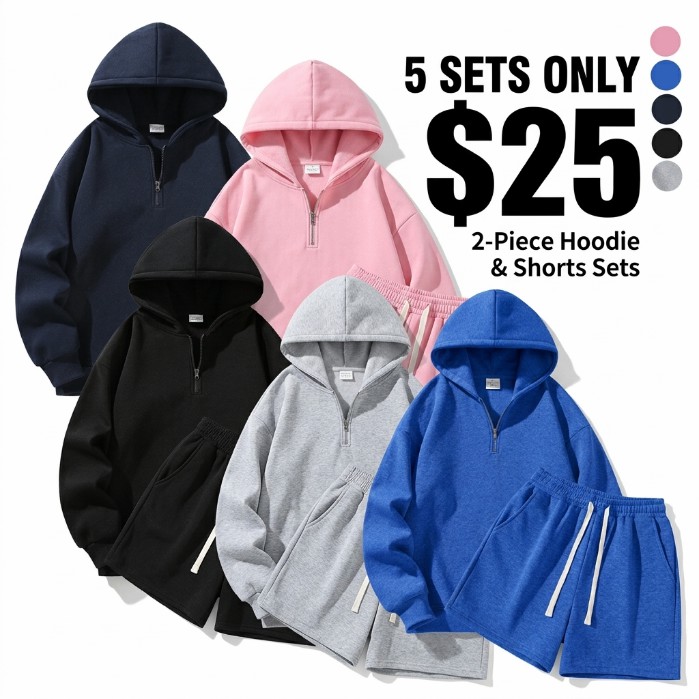 Men's Half-Zip Hoodie & Shorts 2-Piece Set - Casual Warm-Up Jogging Tracksuit