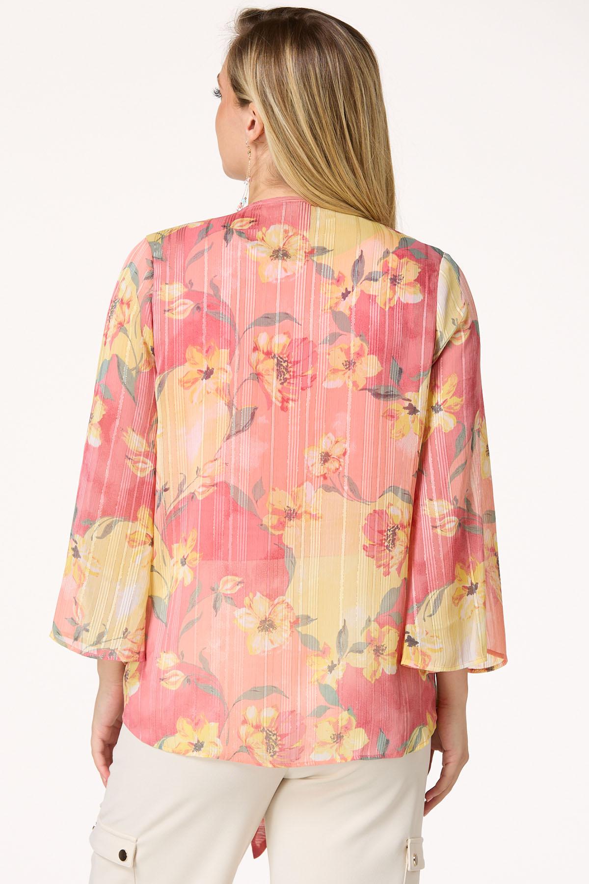 Floral Shadow Stripe Kimono