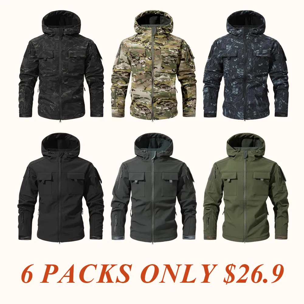 Men's Multi-Pocket Workwear Hooded Jacket, Fleece Waterproof Jacket