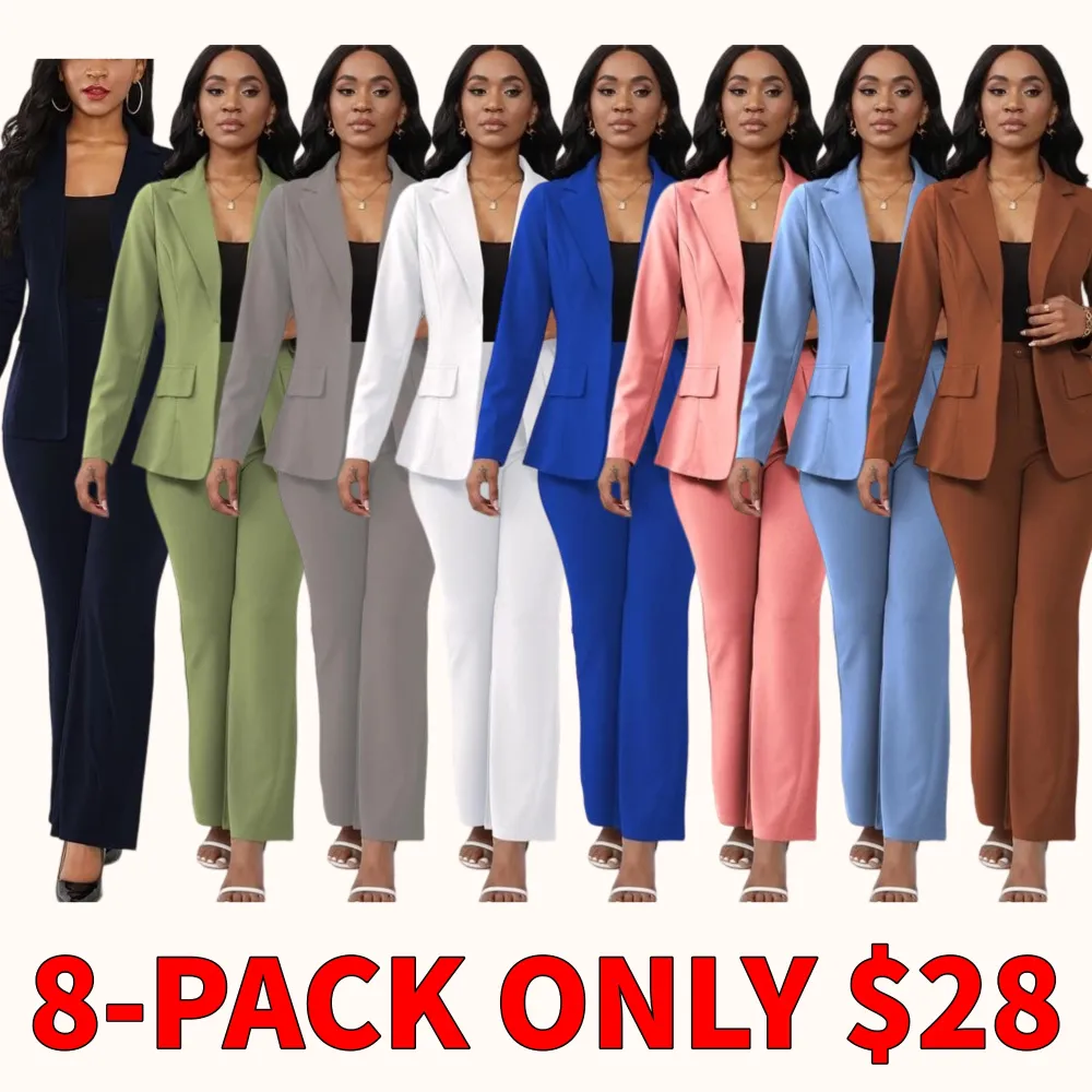 Two-piece women's solid color button-down lapel suit jacket and suit pants