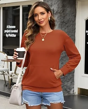 Women's Crewneck Hoodless Sweatshirt Hoodless Sweatshirt with Kangaroo Pocket Fleece Long Sleeve
