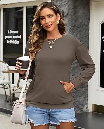 Women's Crewneck Hoodless Sweatshirt Hoodless Sweatshirt with Kangaroo Pocket Fleece Long Sleeve
