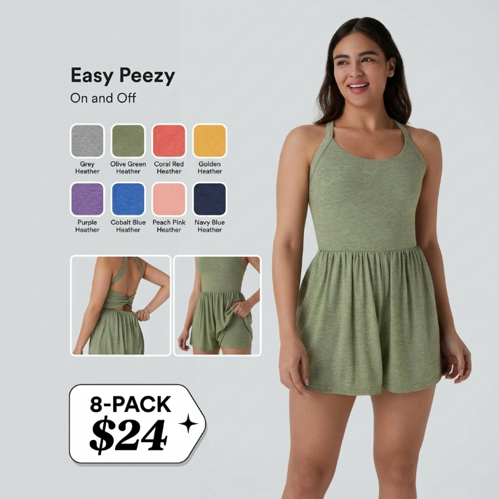 Women’s Backless Twisted 2-in-1 Resort Romper with Built-In Shorts & Pockets