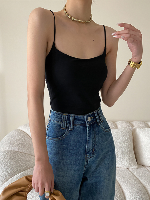 Adjustable Solid Color Skinny Spaghetti-Neck Vest Top