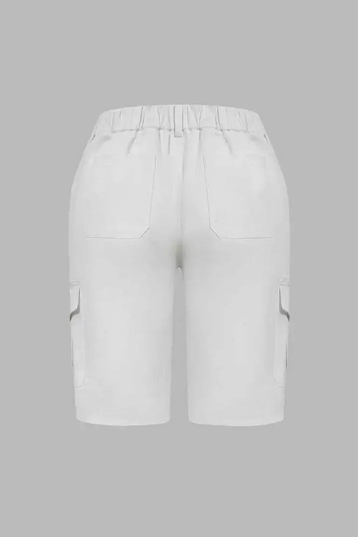 Solid Multi Pocket Mid Rise Bermuda Cargo Shorts