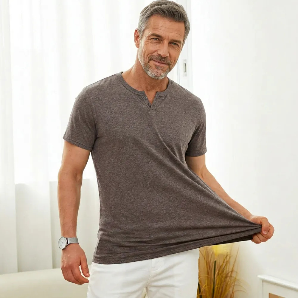 😎Classic never goes out of style🔥Men's T Shirts Short Sleeve Casual V Neck T-Shirt Soft Notch Neck Tee Classic Plain Shirts