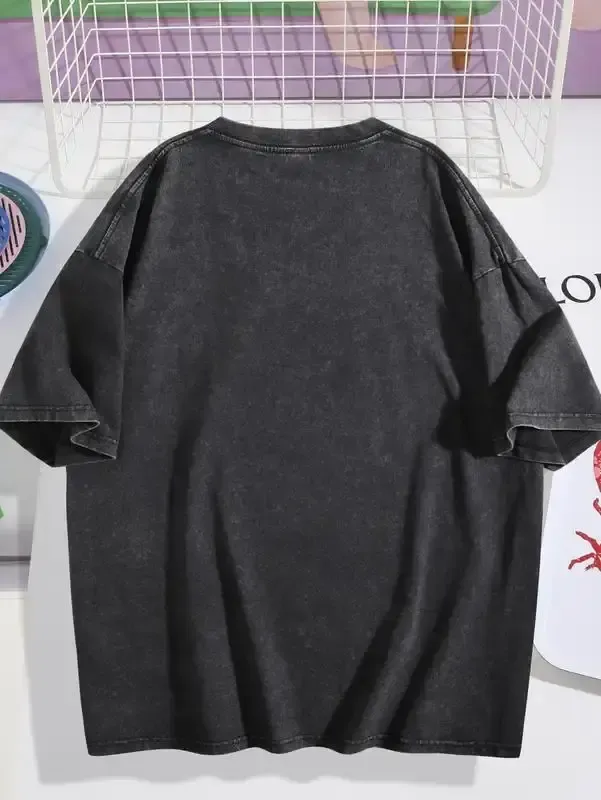 Men's plus-size retro heavyweight fitness T-shirt, pure cotton sports acid washed loose T-shirt