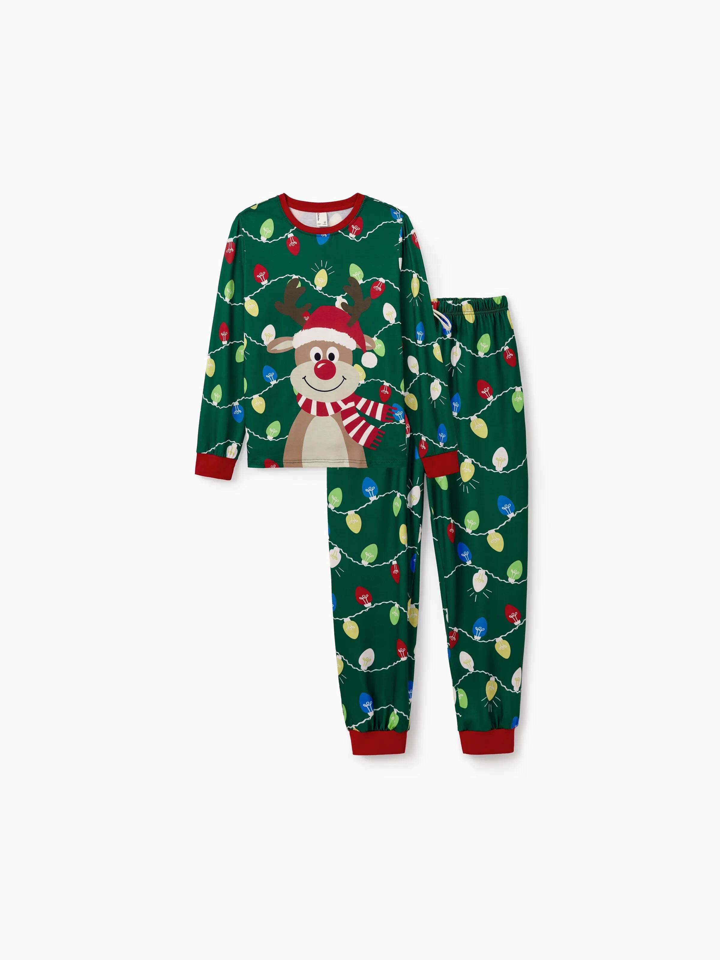 Christmas Matching Family Pajamas Set Reindeer Green Print PJS with Christmas Socks Green