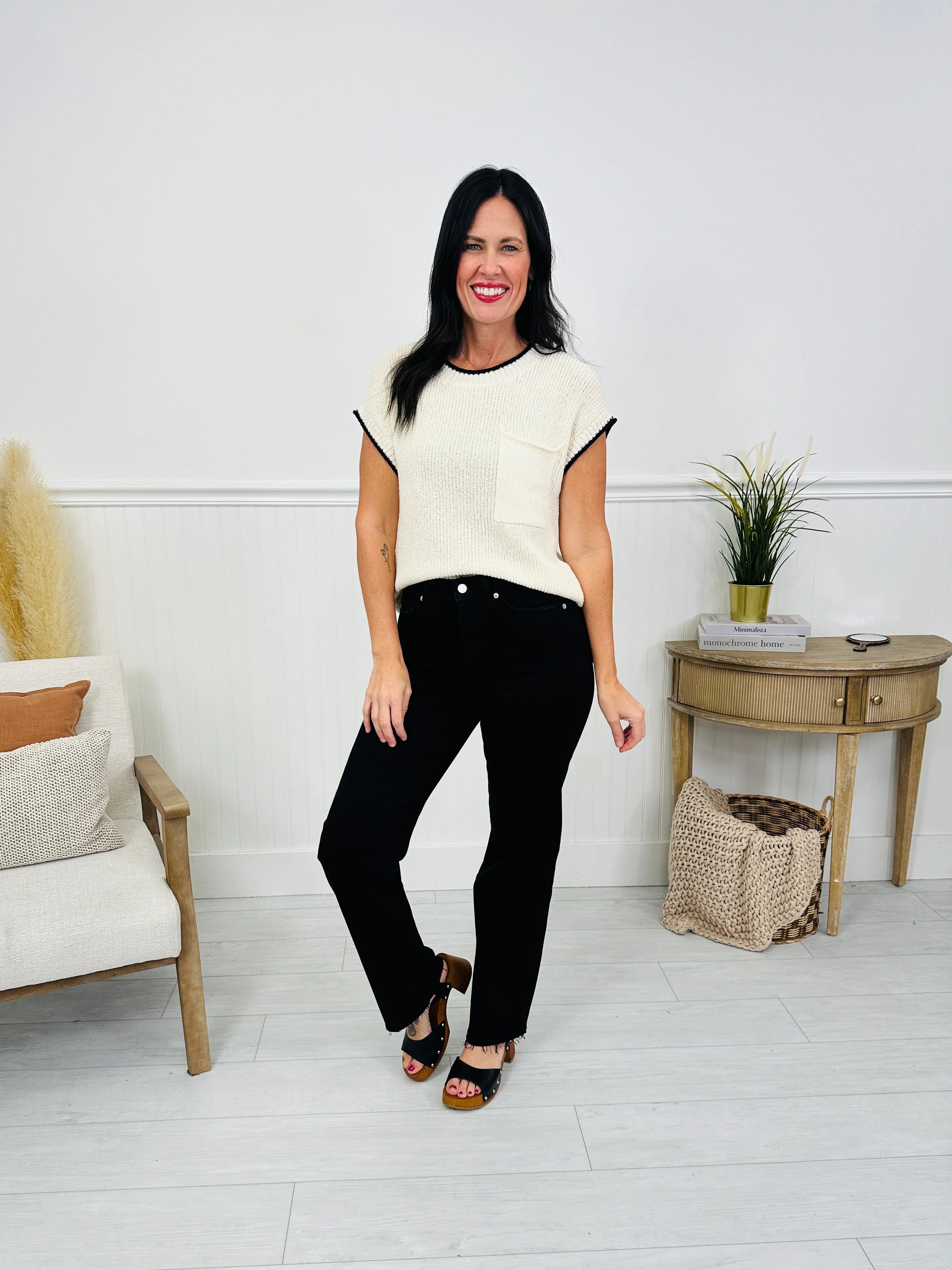 Fade To Black Tummy Control Slim Wide Leg Black Jeans