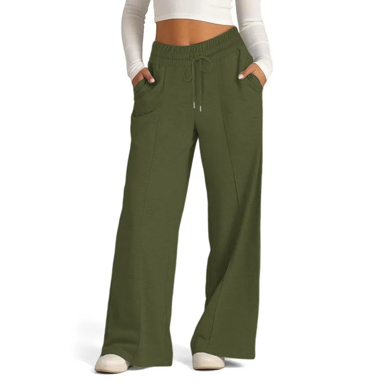 Women's Simple Design Straight Leg Drawstring Baggy Lounge Pants