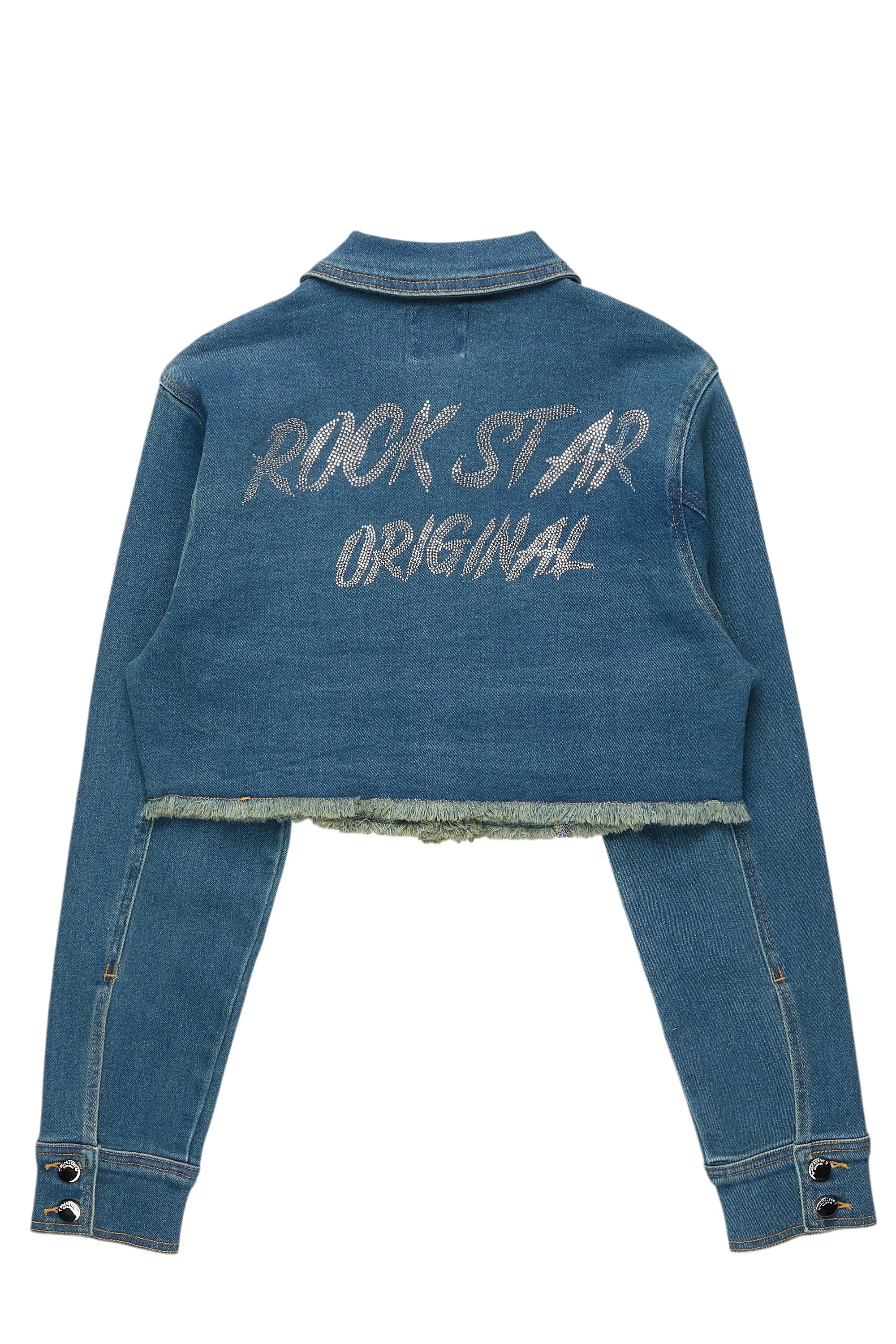 Chequea Tinted Dark Wash Crop Denim Jacket