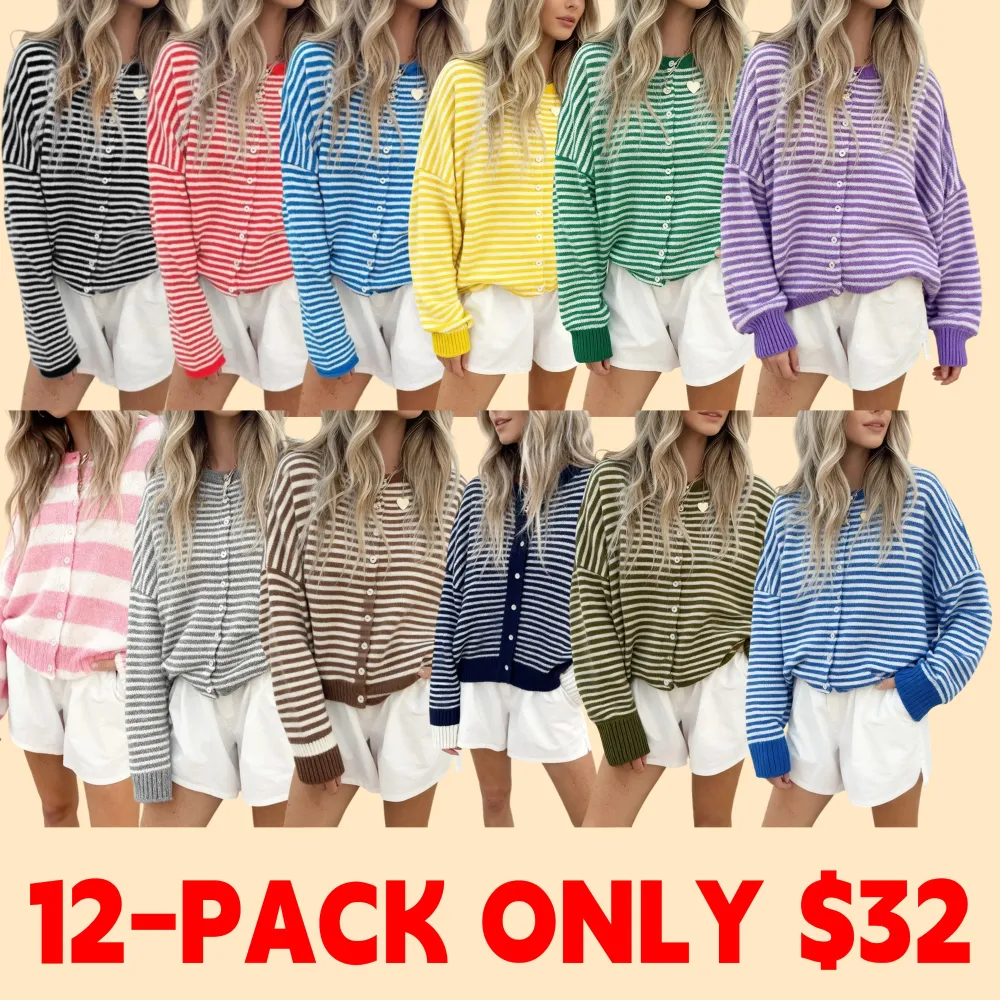 Women's Striped Casual Long Sleeve Loose Knit Sweater