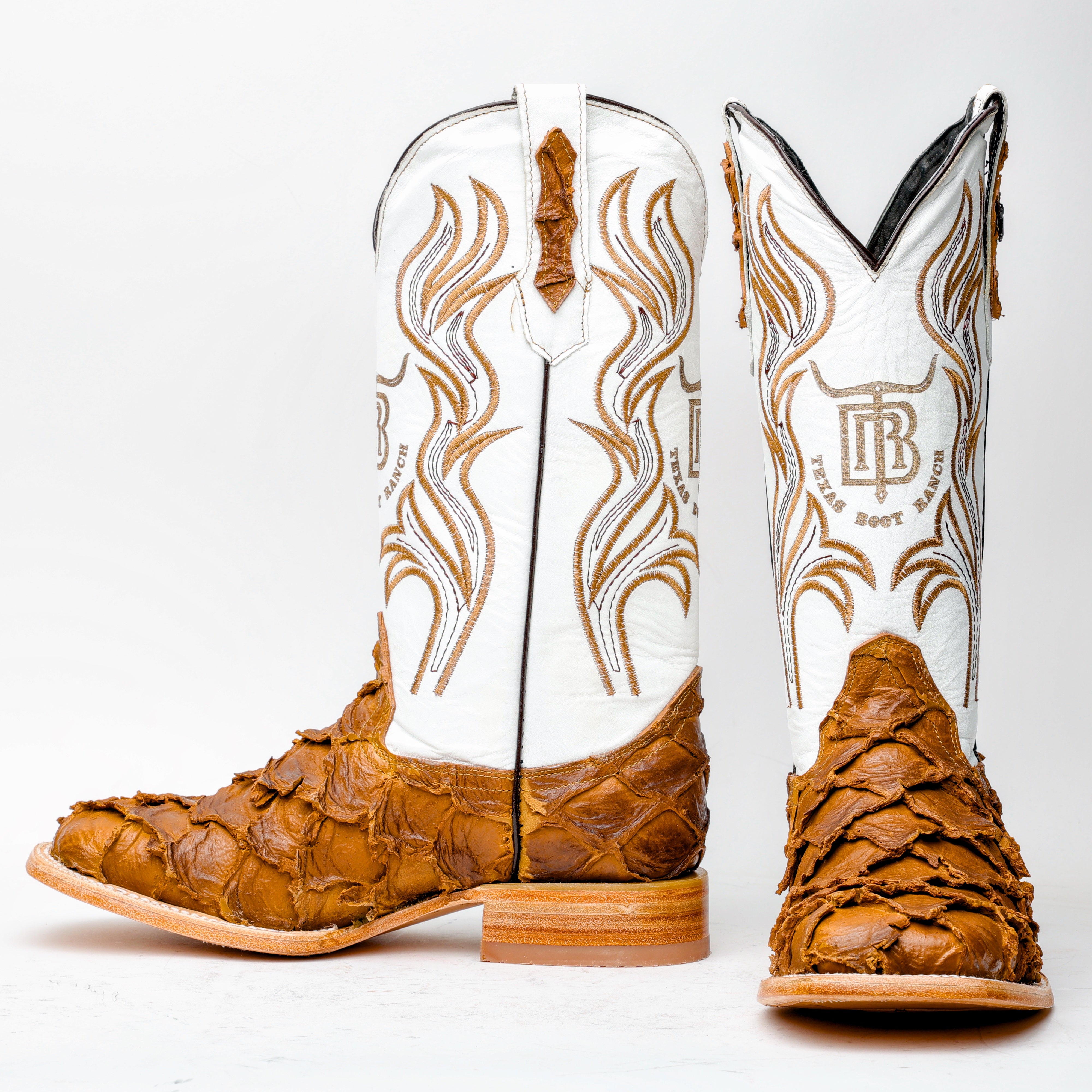 Matte Tan Jumbo Pirarucu Leather Boots - Square Toe