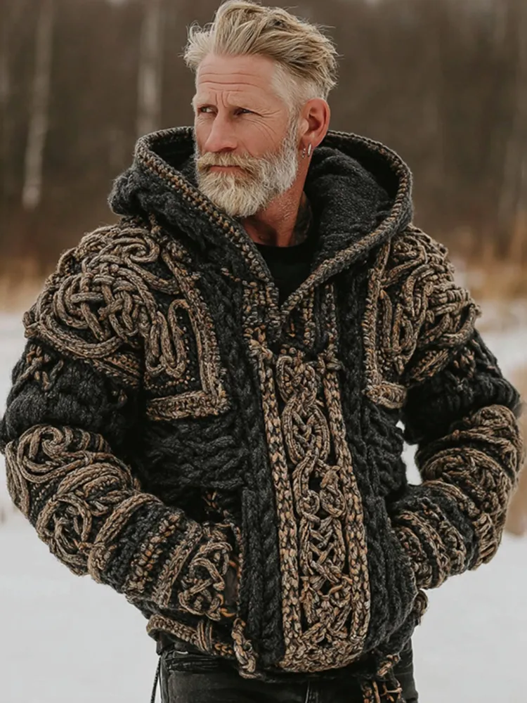 Men's Viking Celtic Knot Contrast Art Cozy Hooded Sweater