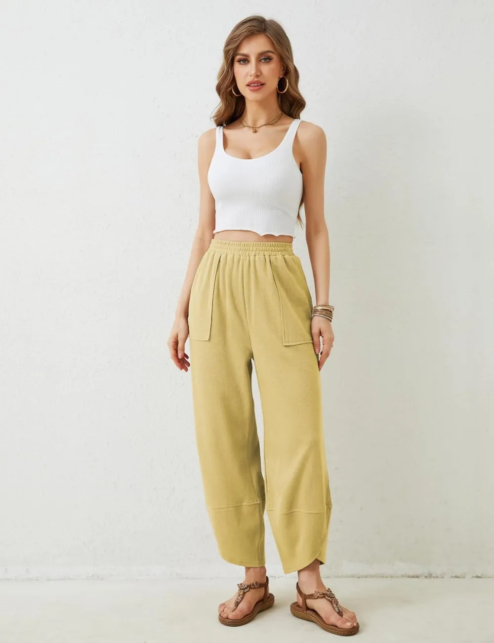 Women's Wide Leg Harem Pants Casual Palazzo Pants with Pockets High Waist Relaxed Fit