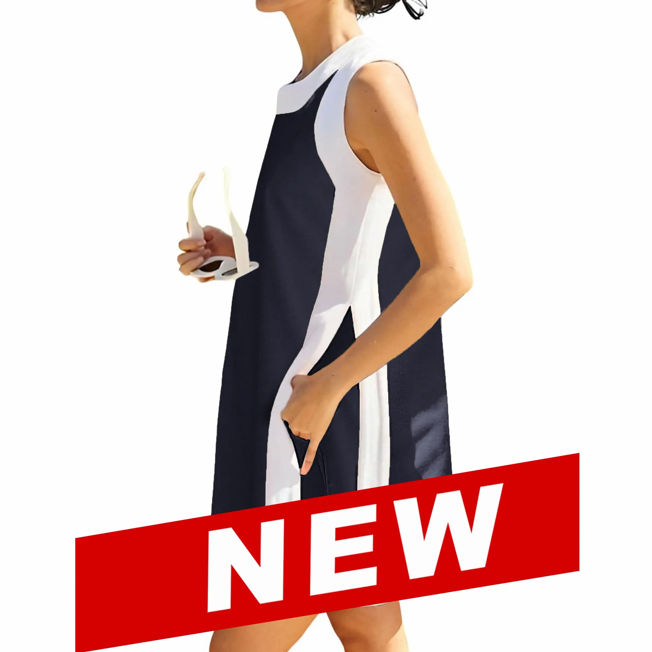 Women's Color Block 2-Piece Set – Crewneck Sleeveless Top & Matching Shorts with Pockets