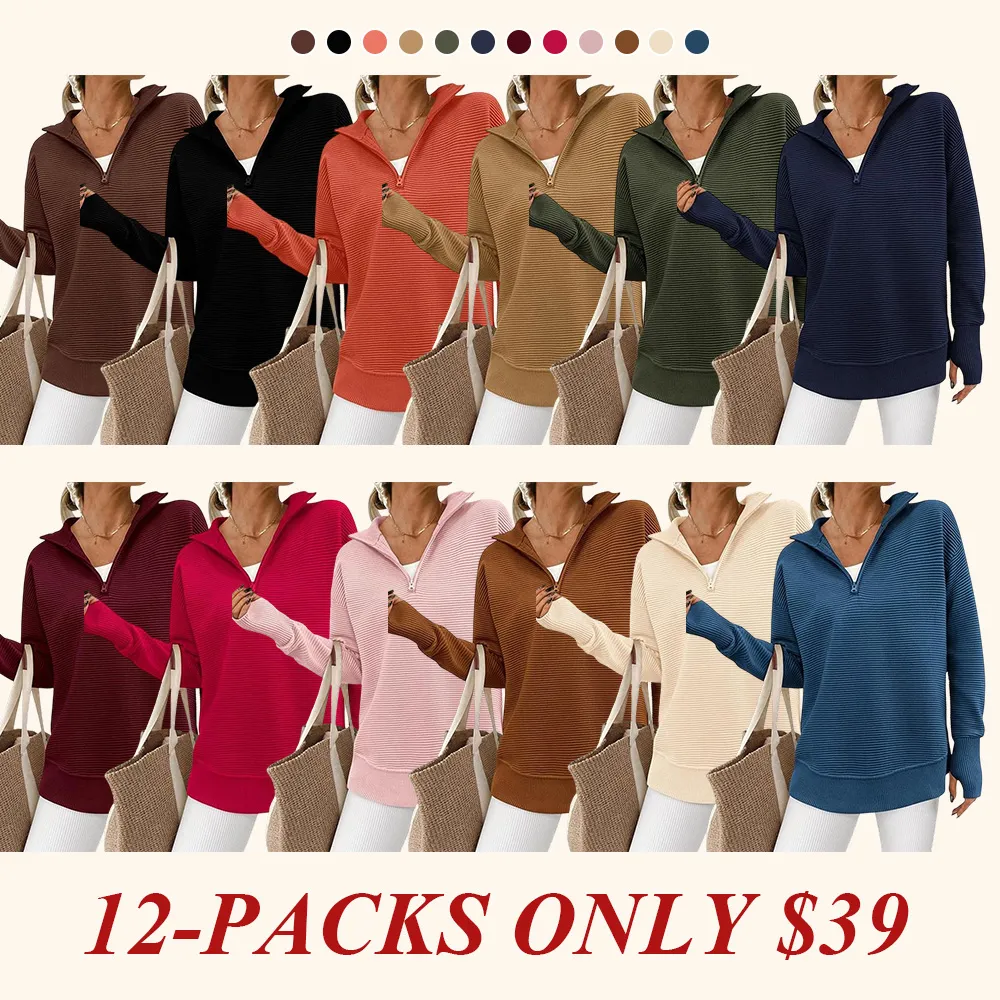 Women's Long Sleeve Quarter Zip Pullover Sweater