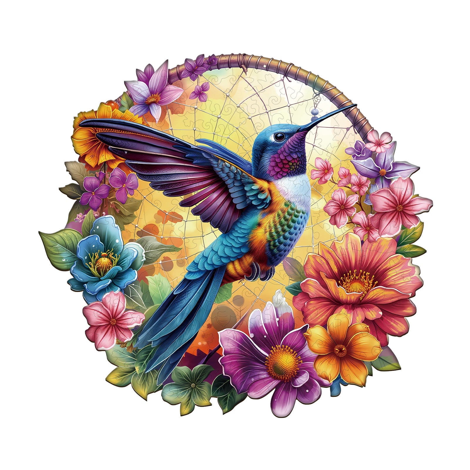 Dreamcatcher hummingbird Wooden Jigsaw Puzzle