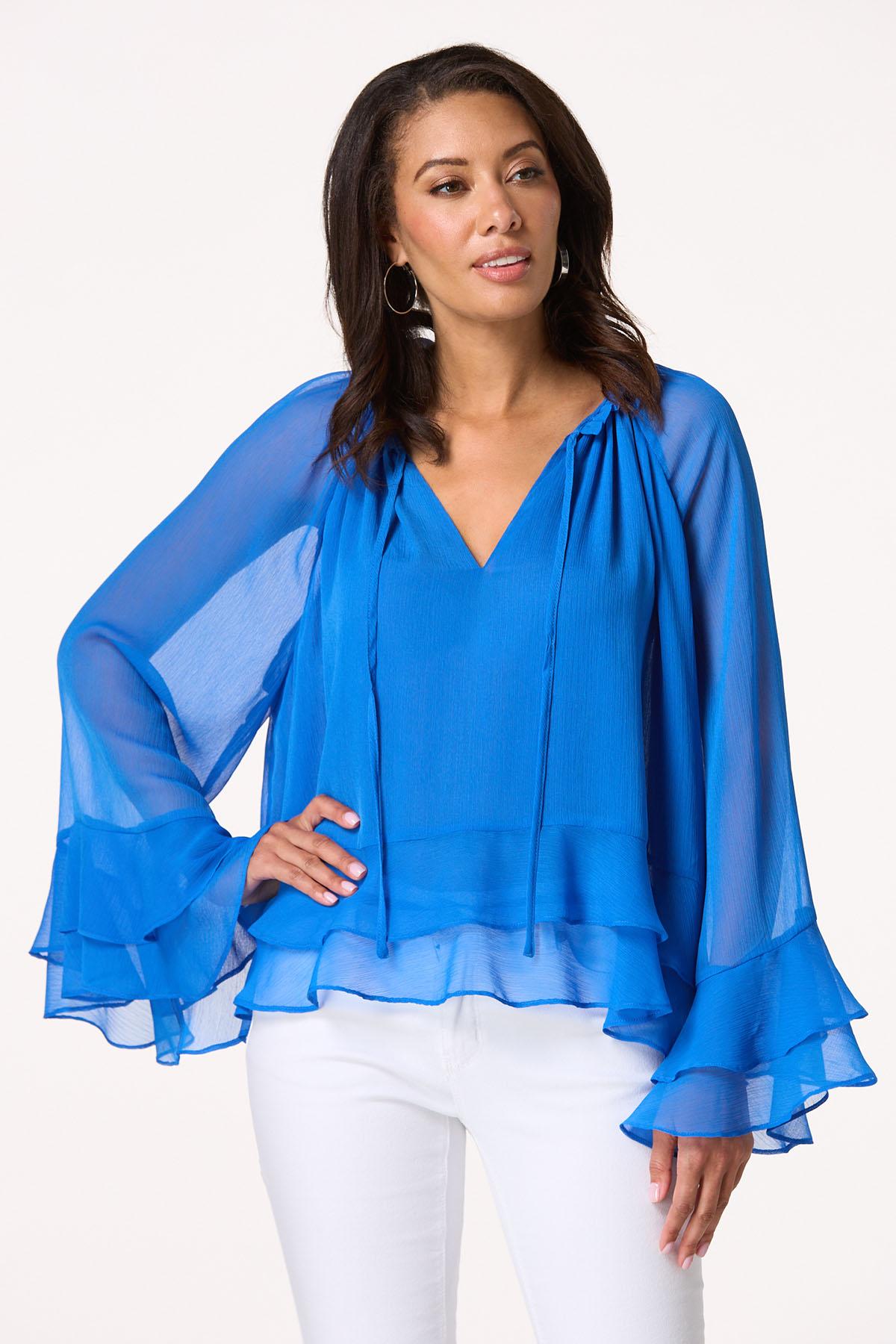 Sheer Ruffle Tie Front Top