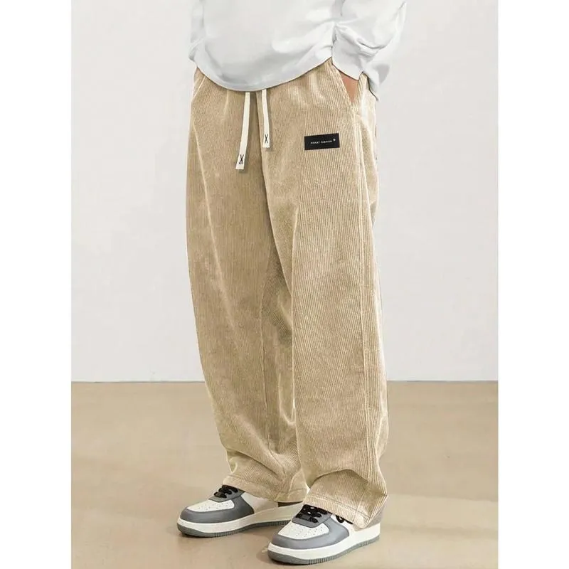 Men'S Thermal Winter Pants with Drawstring Waist - Beige Non-Stretch Trousers, Men's Sweatpants