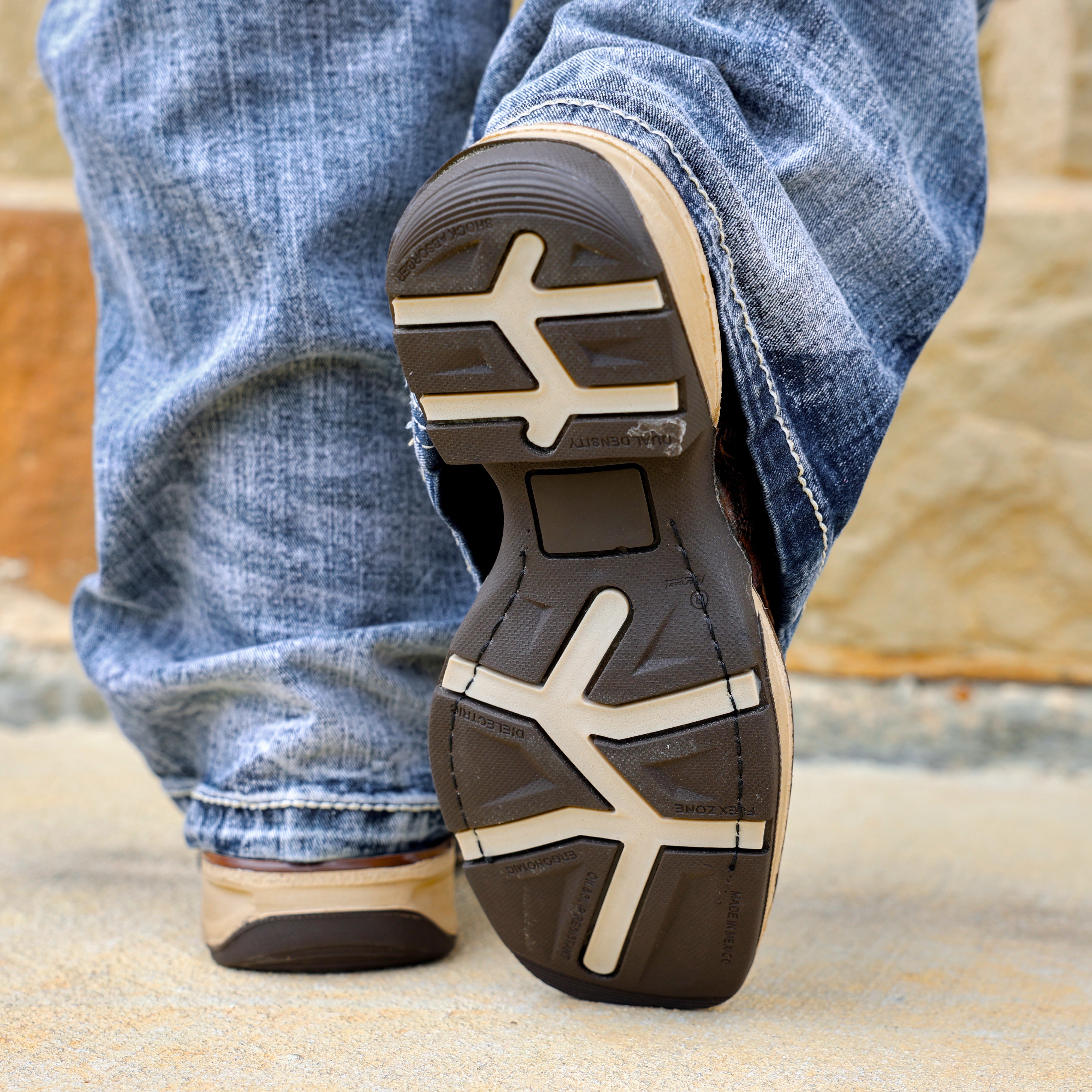Brown Hand-Tooled Leather Boots With 3D Lightweight Sole - Composite Toe