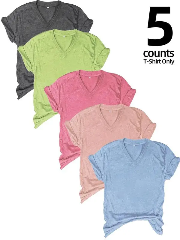 Women's Solid Short Sleeve V Neck Tee