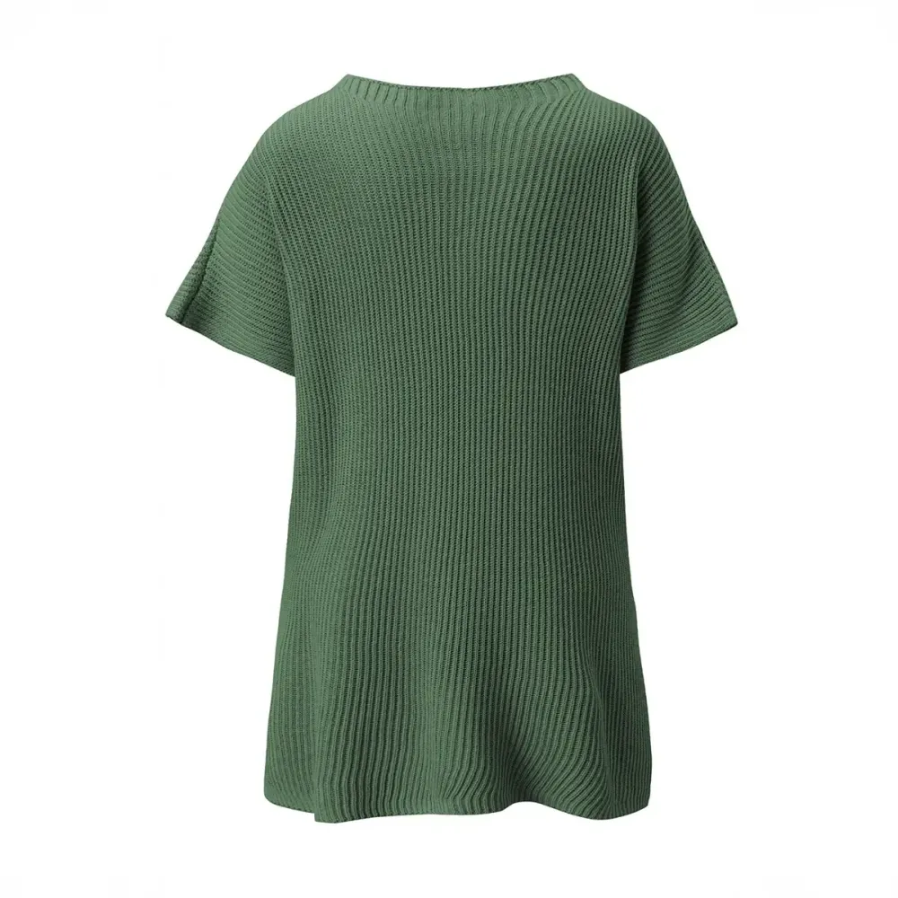 2026 Spring/Summer Oversized Cozy Ribbed Knit Top Women’s Crew Neck Short Sleeve Pullover Elegant Solid