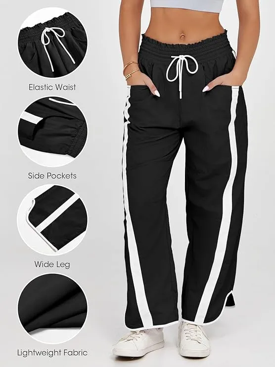 Women's Relaxed Wide-Leg Pants Color-Blocked Athletic Pants